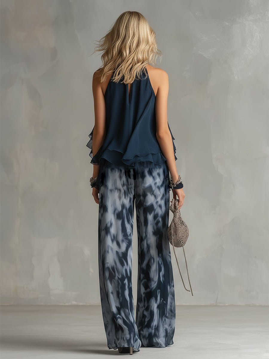 Ensemble femme top col halter et pantalon large tie-dye