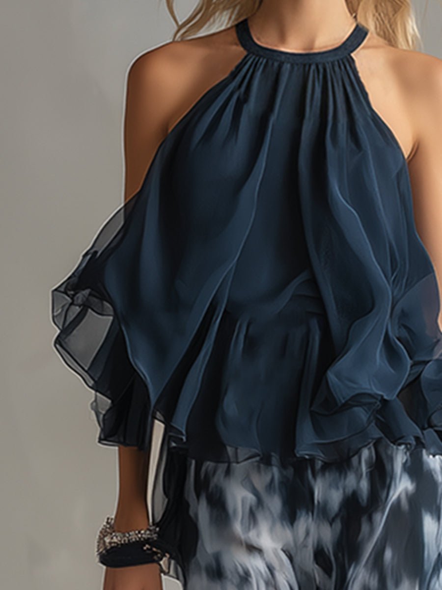 Ensemble femme top col halter et pantalon large tie-dye