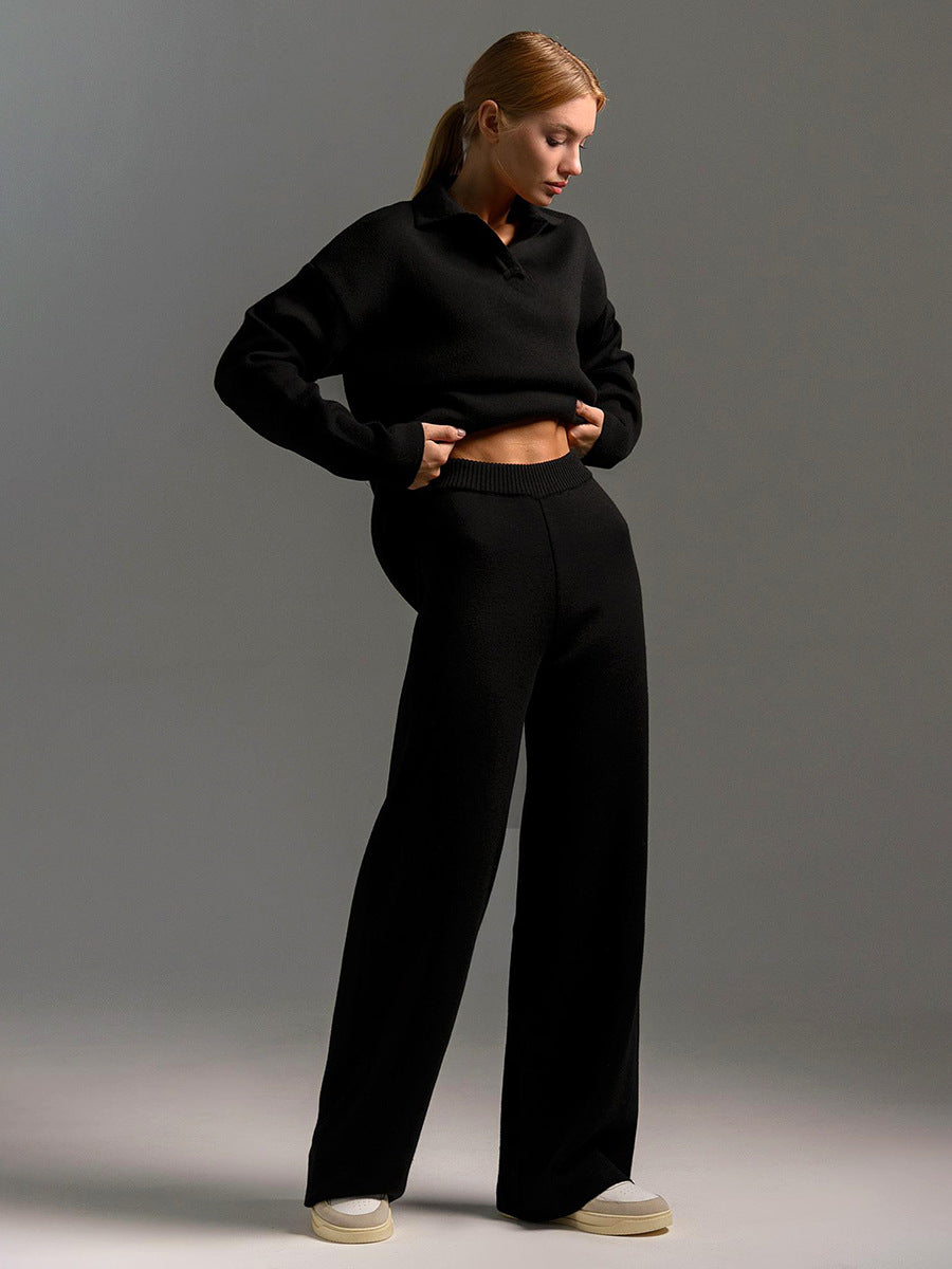 Ensemble Pantalon Large et Pull Polo Oversize Femme