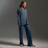 Ensemble Pantalon Large et Pull Polo Oversize Femme