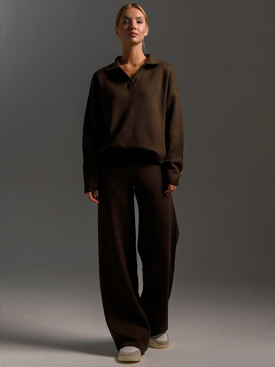 Ensemble Pantalon Large et Pull Polo Oversize Femme