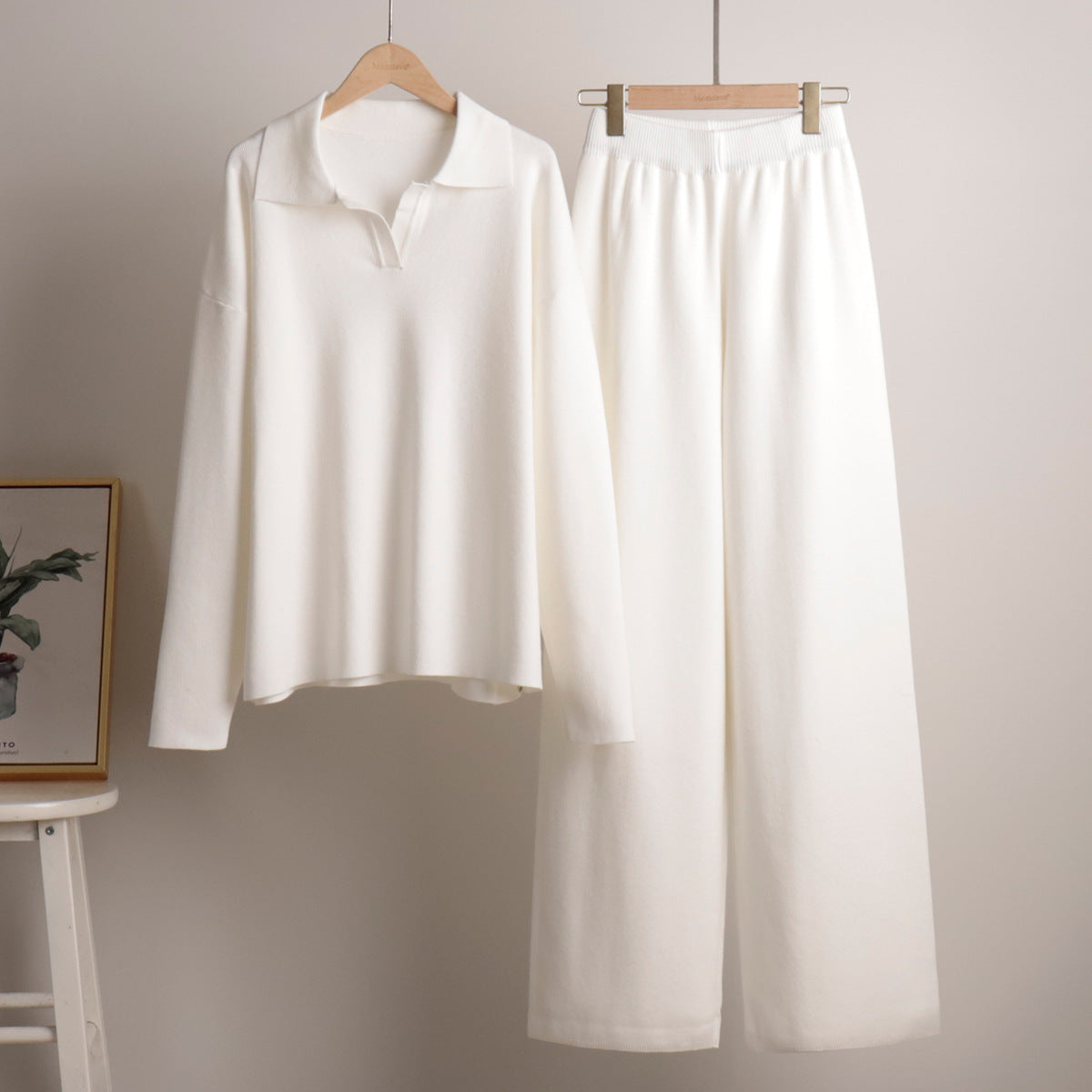 Ensemble Pantalon Large et Pull Polo Oversize Femme