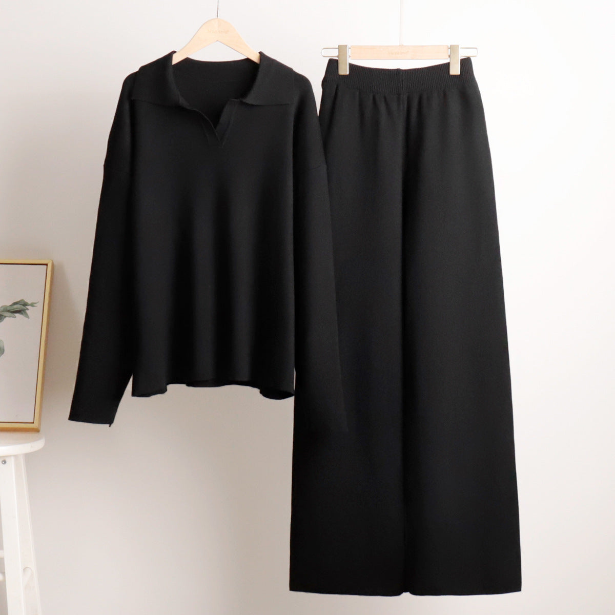 Ensemble Pantalon Large et Pull Polo Oversize Femme