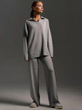 Ensemble Pantalon Large et Pull Polo Oversize Femme