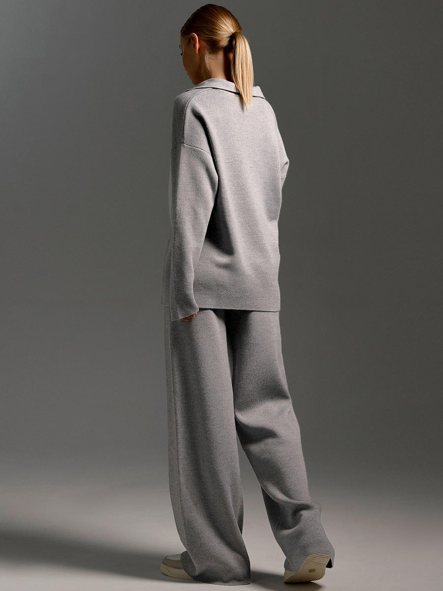 Ensemble Pantalon Large et Pull Polo Oversize Femme