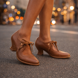 Escarpins à Lacets Femme Bout Amande Talon Sculpté - Marron