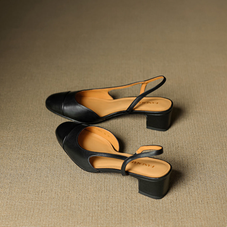 Escarpins slingback femme en cuir véritable bout amande