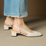 Escarpins slingback femme en cuir véritable bout amande