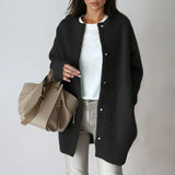 Gilet femme en laine boutonné coupe ample - Noir