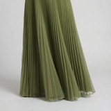 Robe midi évasée à plis – Col rond, taille marquée, élégante pour femme