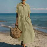 Robe Lin Coton Fluide Boutonnée Élégante Été Printemps