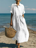 Robe Lin Coton Fluide Boutonnée Élégante Été Printemps