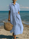 Robe Lin Coton Fluide Boutonnée Élégante Été Printemps