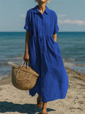 Robe Lin Coton Fluide Boutonnée Élégante Été Printemps