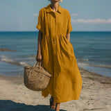 Robe Lin Coton Fluide Boutonnée Élégante Été Printemps
