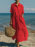 Robe Lin Coton Fluide Boutonnée Élégante Été Printemps
