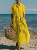 Robe Lin Coton Fluide Boutonnée Élégante Été Printemps