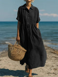Robe Lin Coton Fluide Boutonnée Élégante Été Printemps