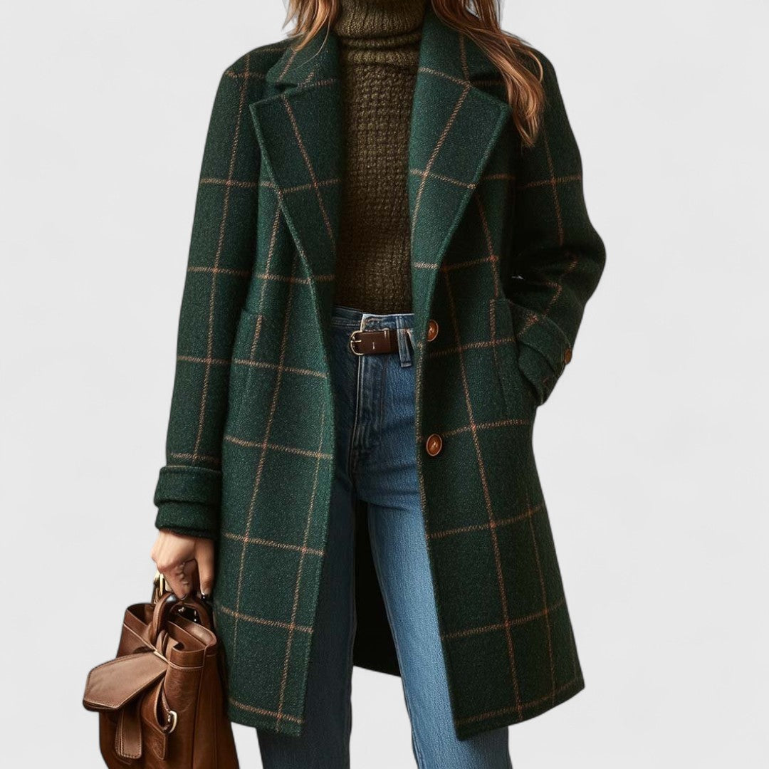 Manteau à Carreaux Coupe Ajustée Col Structuré Femme