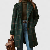 Manteau à Carreaux Coupe Ajustée Col Structuré Femme