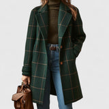 Manteau à Carreaux Coupe Ajustée Col Structuré Femme