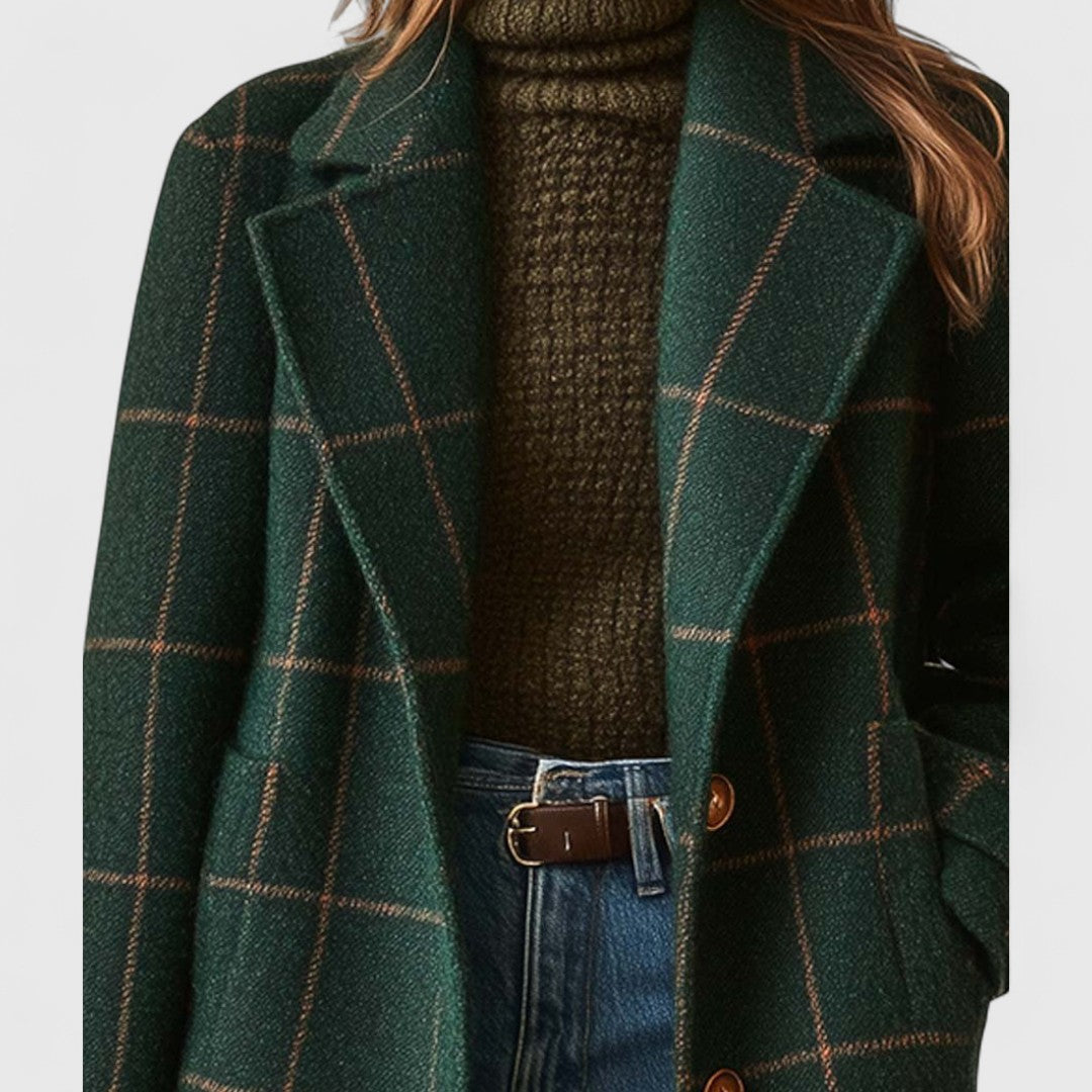 Manteau à Carreaux Coupe Ajustée Col Structuré Femme