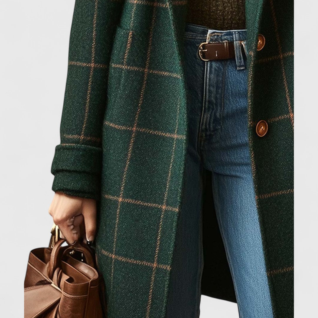 Manteau à Carreaux Coupe Ajustée Col Structuré Femme
