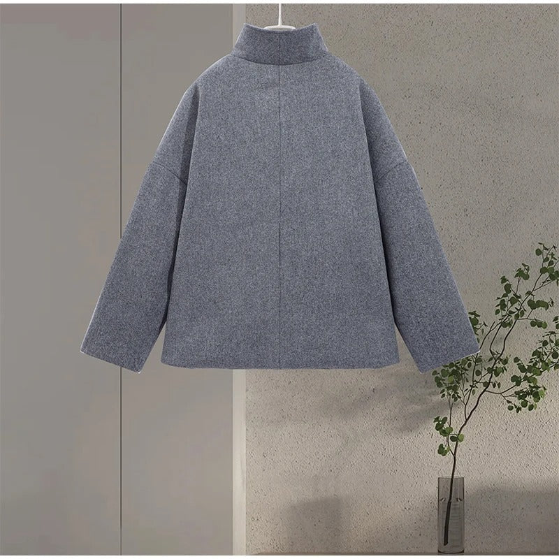 Manteau caban en laine femme col montant boutonné
