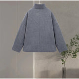 Manteau caban en laine femme col montant boutonné