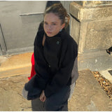 Manteau caban en laine femme col montant boutonné