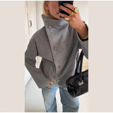 Manteau caban en laine femme col montant boutonné