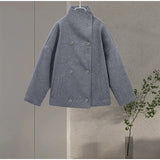 Manteau caban en laine femme col montant boutonné