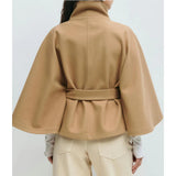 Manteau Cape Col Haut Femme Ceinturé Chaud Hiver