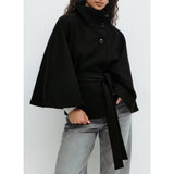 Manteau Cape Col Haut Femme Ceinturé Chaud Hiver