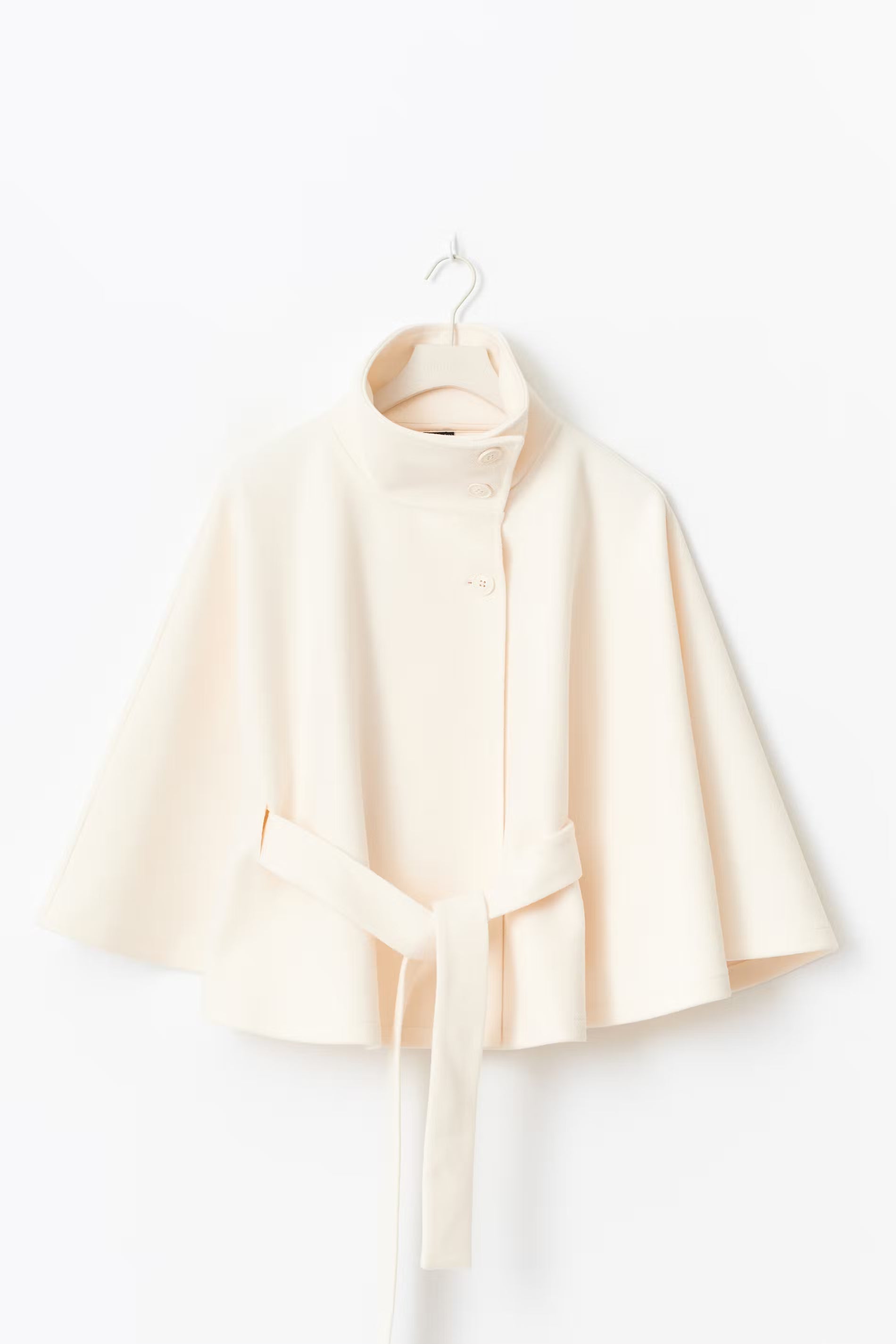 Manteau Cape Femme Col Haut Ceinture à Nœud