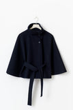 Manteau Cape Femme Col Haut Ceinture à Nœud