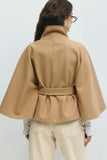 Manteau Cape Femme Col Haut Ceinture à Nœud