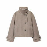 Manteau col montant femme en laine - Beige