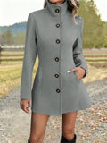 Manteau col montant femme en laine, coupe ajustée - Gris