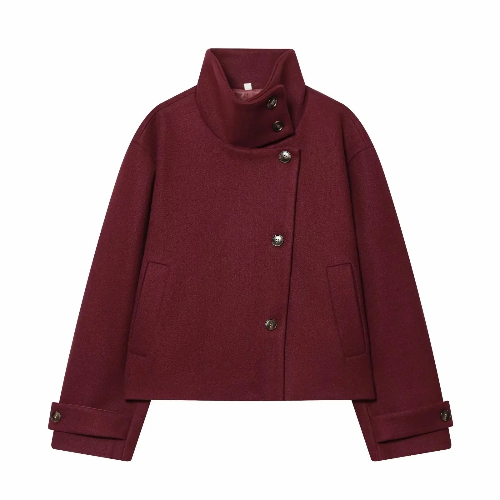 Manteau col montant femme en laine - Rouge