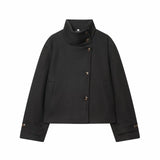 Manteau col montant femme en laine - Noir
