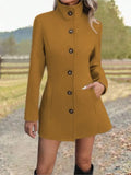 Manteau col montant femme en laine, coupe ajustée - Jaune