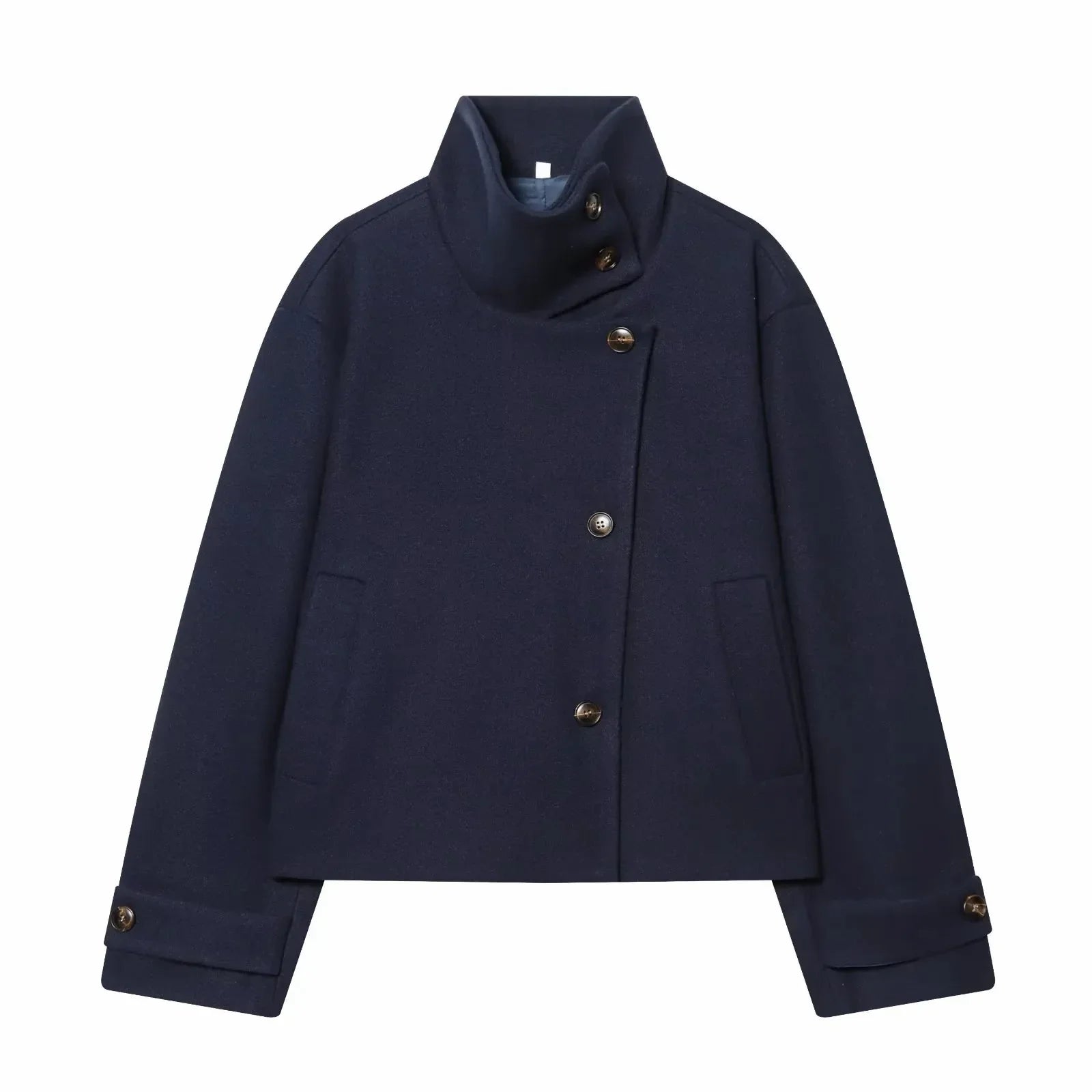Manteau col montant femme en laine - Bleu Foncé
