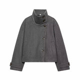 Manteau col montant femme en laine - Gris