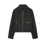 Manteau col montant femme en laine - Gray Black