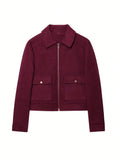 Manteau col montant femme en laine - Bordeaux