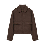 Manteau col montant femme en laine - Marron