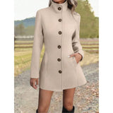 Manteau col montant femme en laine, coupe ajustée