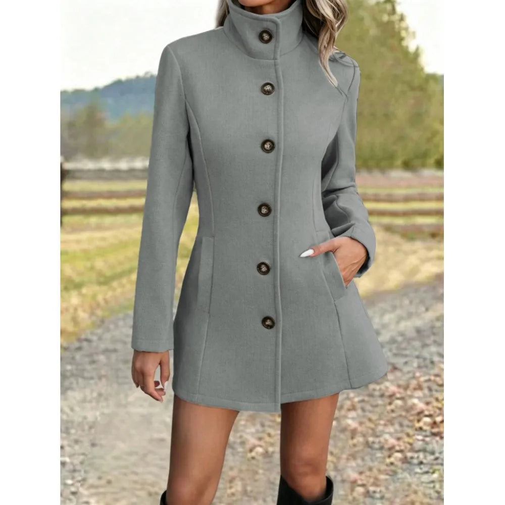 Manteau col montant femme en laine, coupe ajustée