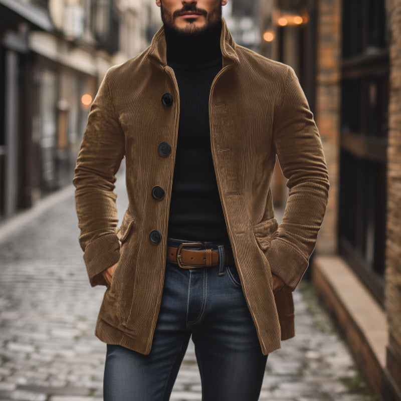 Manteau court col montant homme en velours côtelé